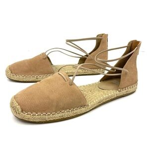 Eileen Fisher Flat Elastic Lace Espadrille Beige Nubuck Leather